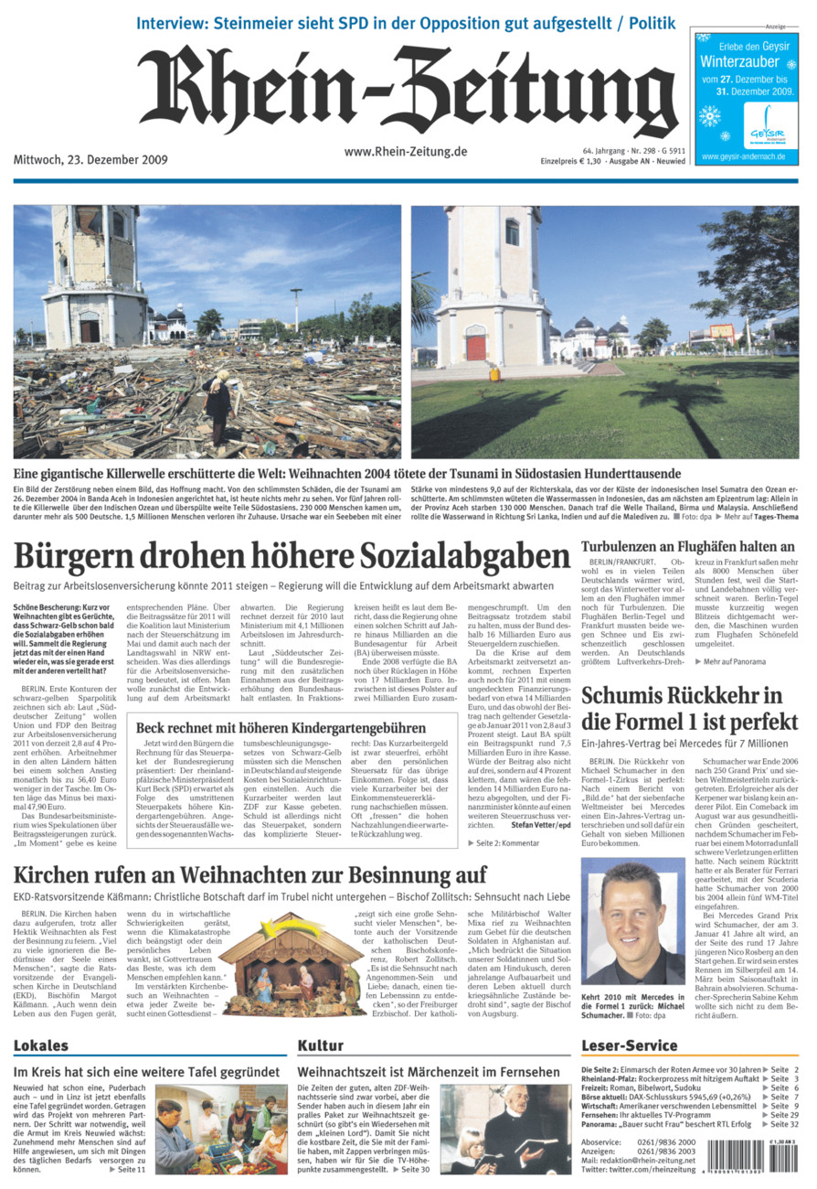 Rhein-Zeitung Kreis Neuwied vom Mittwoch, 23.12.2009