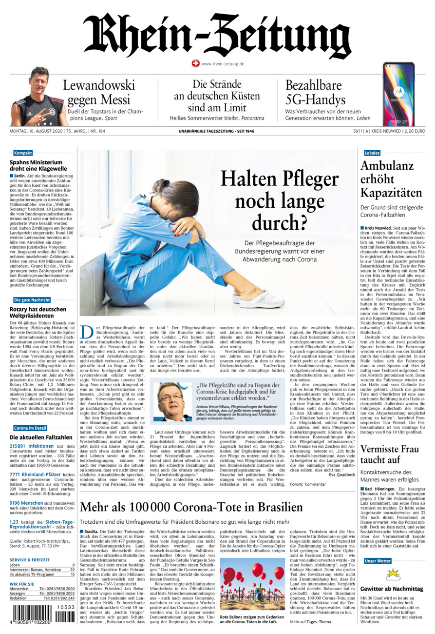 Rhein-Zeitung Kreis Neuwied vom Montag, 10.08.2020