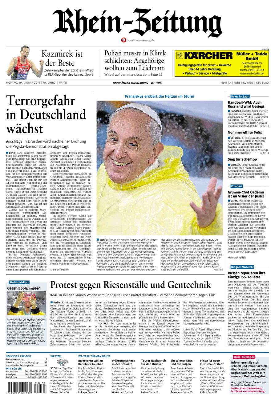 Rhein-Zeitung Kreis Neuwied vom Montag, 19.01.2015