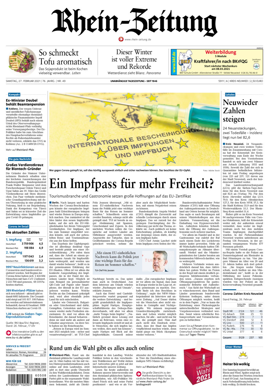 Rhein-Zeitung Kreis Neuwied vom Samstag, 27.02.2021