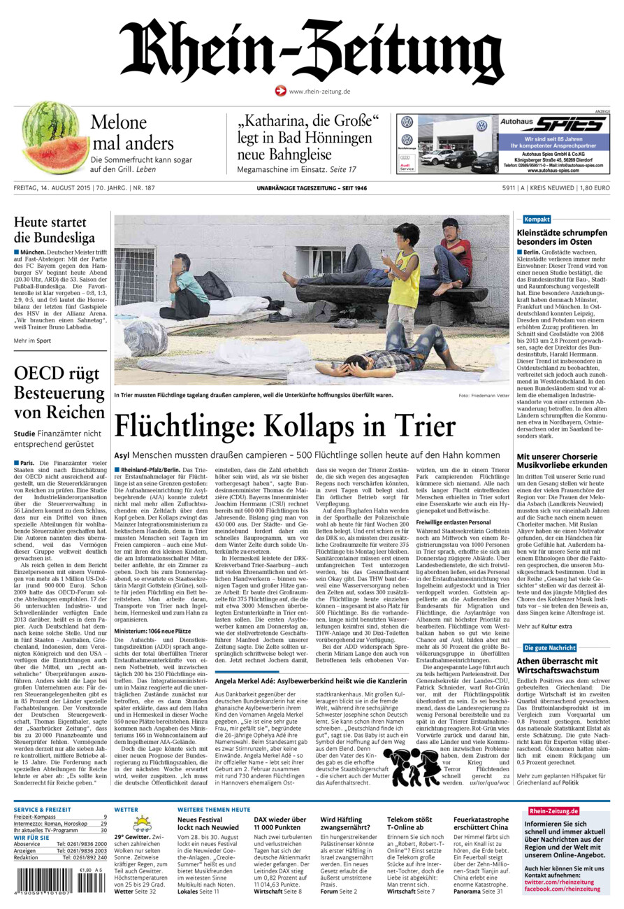 Rhein-Zeitung Kreis Neuwied vom Freitag, 14.08.2015