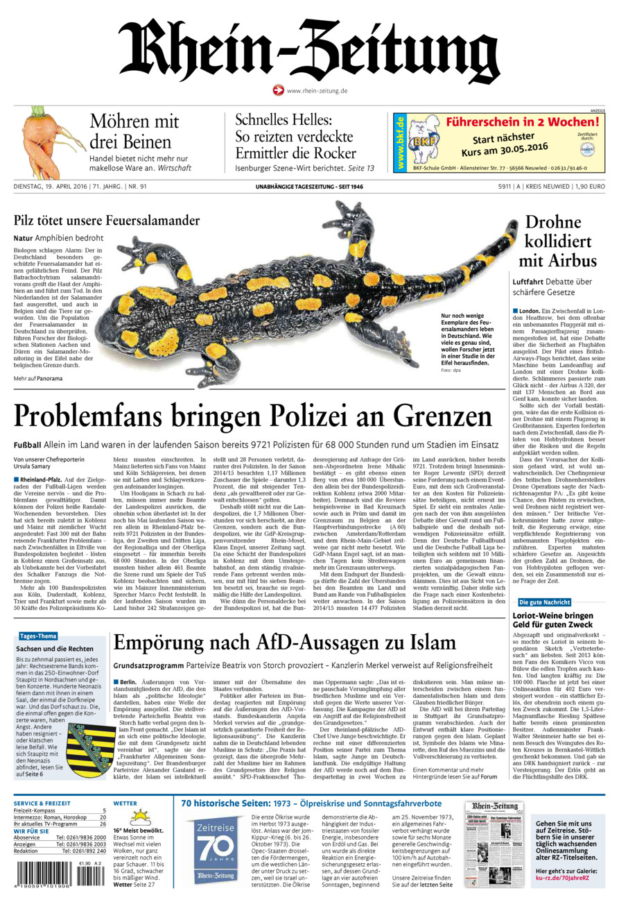 Rhein-Zeitung Kreis Neuwied vom Dienstag, 19.04.2016