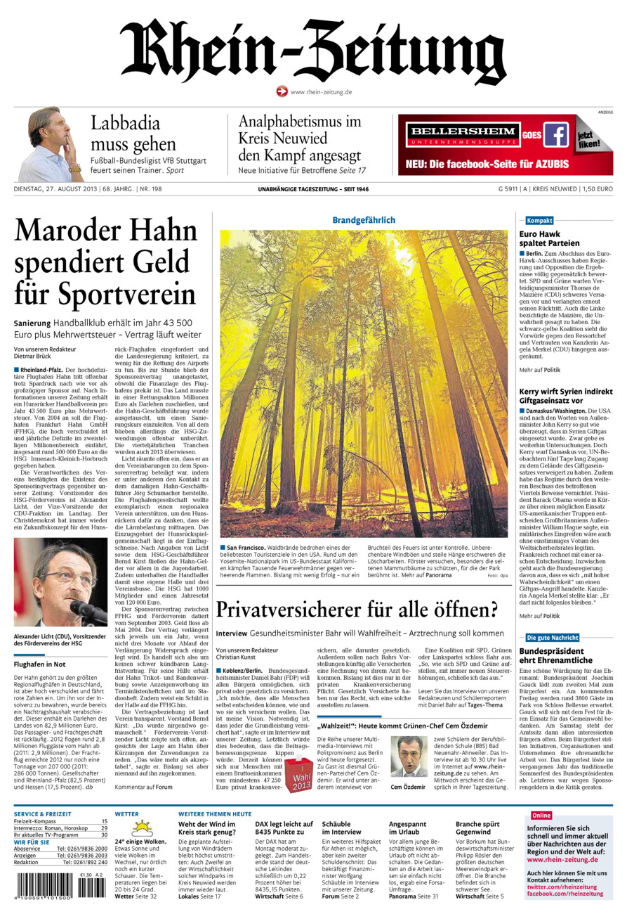 Rhein-Zeitung Kreis Neuwied vom Dienstag, 27.08.2013