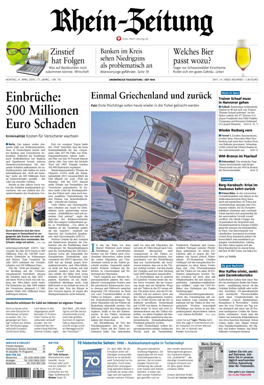 Rhein-Zeitung Kreis Neuwied vom Montag, 04.04.2016
