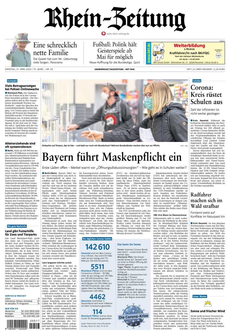 Rhein-Zeitung Kreis Neuwied vom Dienstag, 21.04.2020
