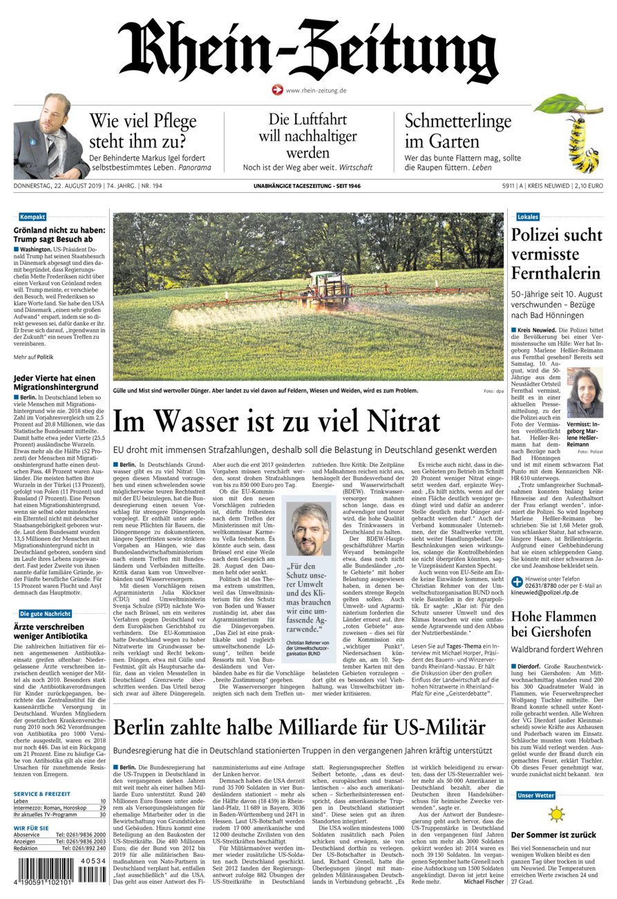 Rhein-Zeitung Kreis Neuwied vom Donnerstag, 22.08.2019