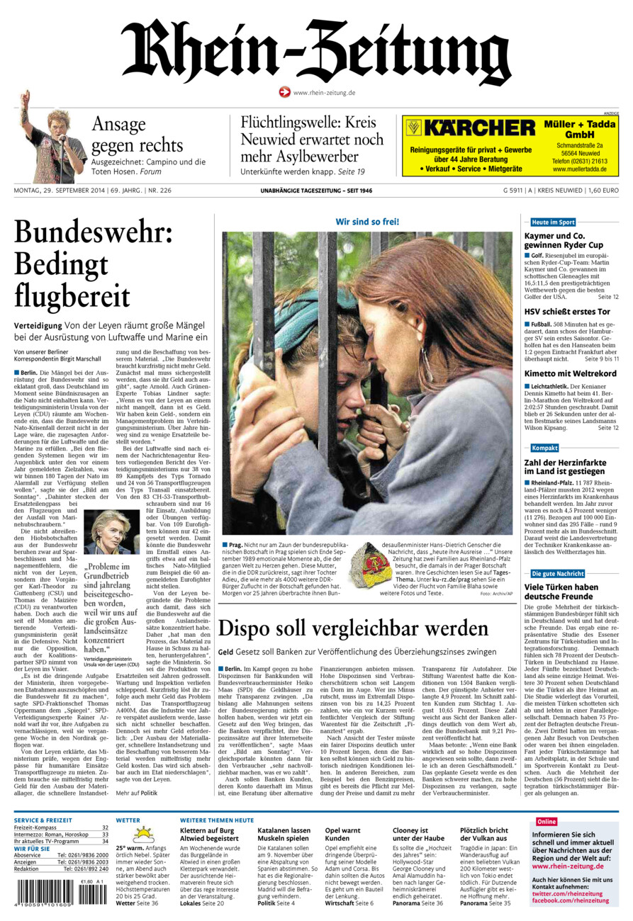 Rhein-Zeitung Kreis Neuwied vom Montag, 29.09.2014