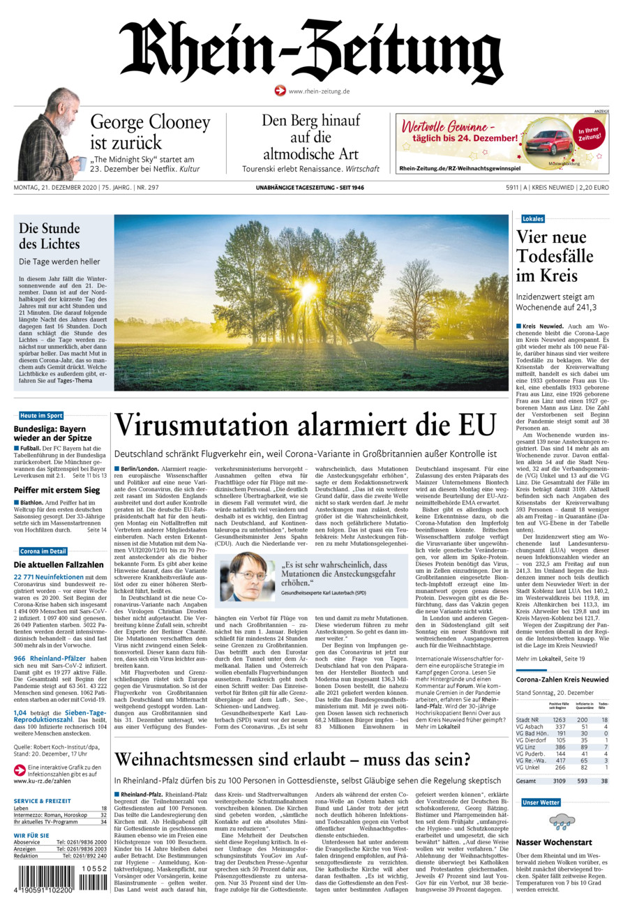 Rhein-Zeitung Kreis Neuwied vom Montag, 21.12.2020