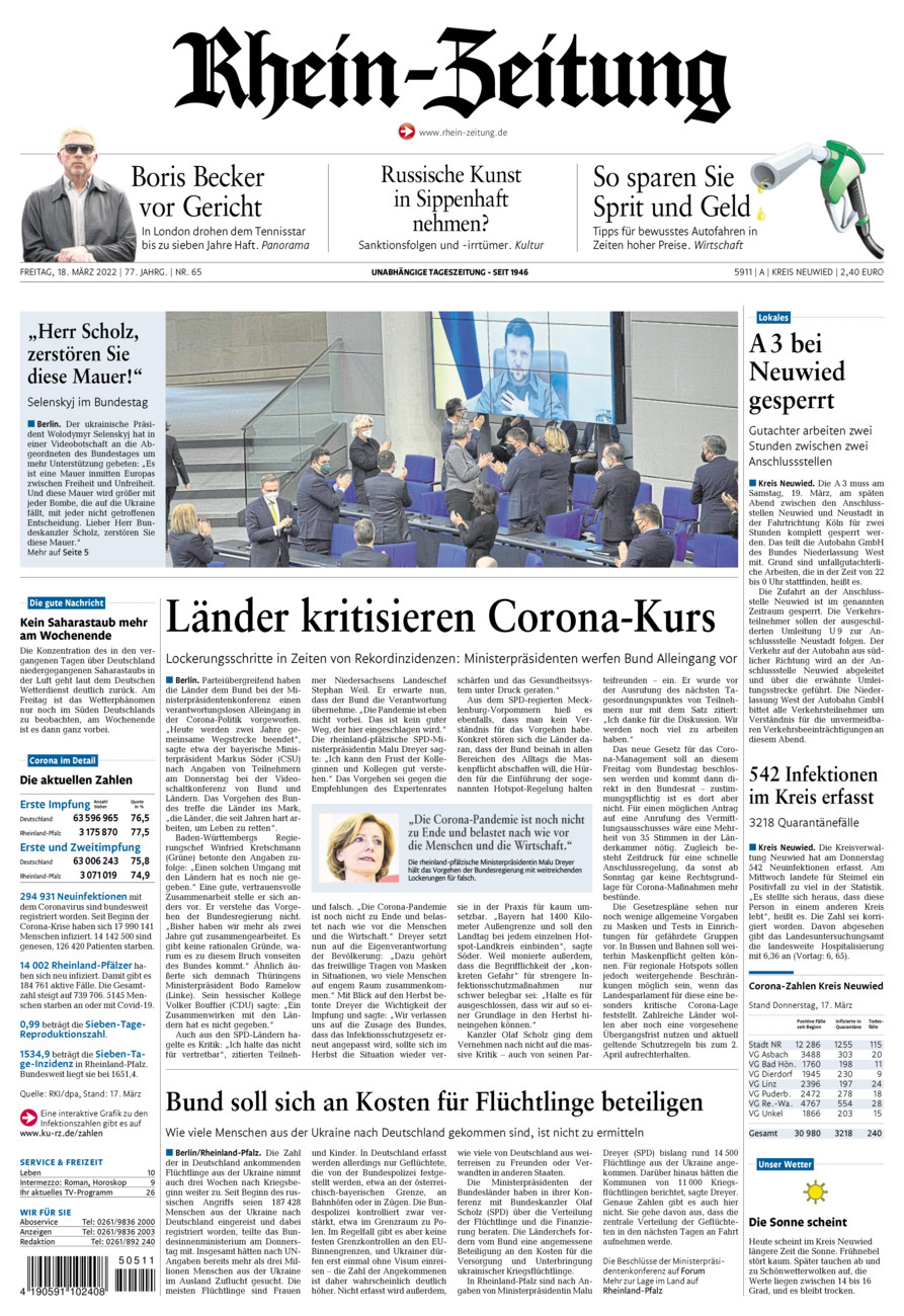 Rhein-Zeitung Kreis Neuwied vom Freitag, 18.03.2022