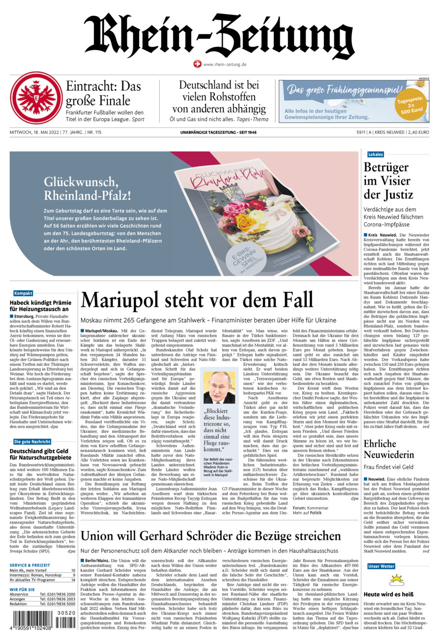 Rhein-Zeitung Kreis Neuwied vom Mittwoch, 18.05.2022