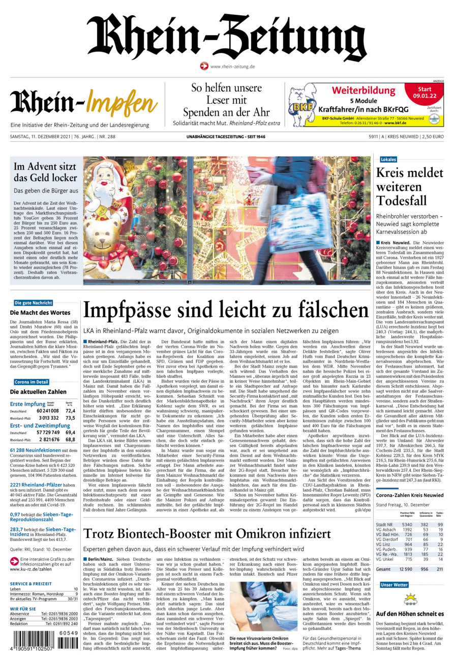 Rhein-Zeitung Kreis Neuwied vom Samstag, 11.12.2021