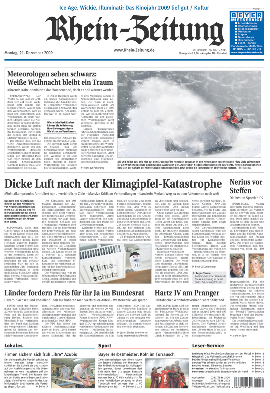 Rhein-Zeitung Kreis Neuwied vom Montag, 21.12.2009