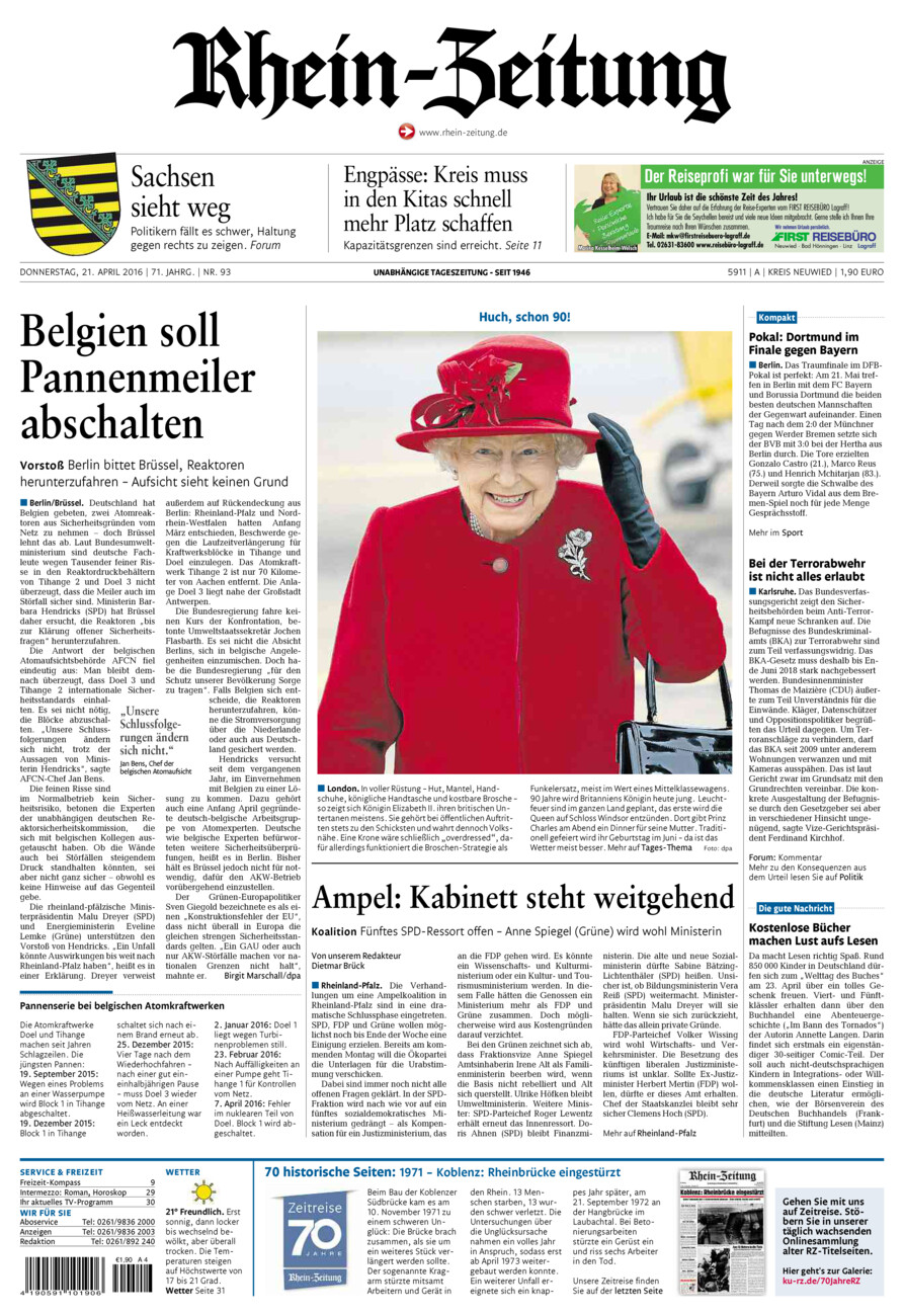 Rhein-Zeitung Kreis Neuwied vom Donnerstag, 21.04.2016