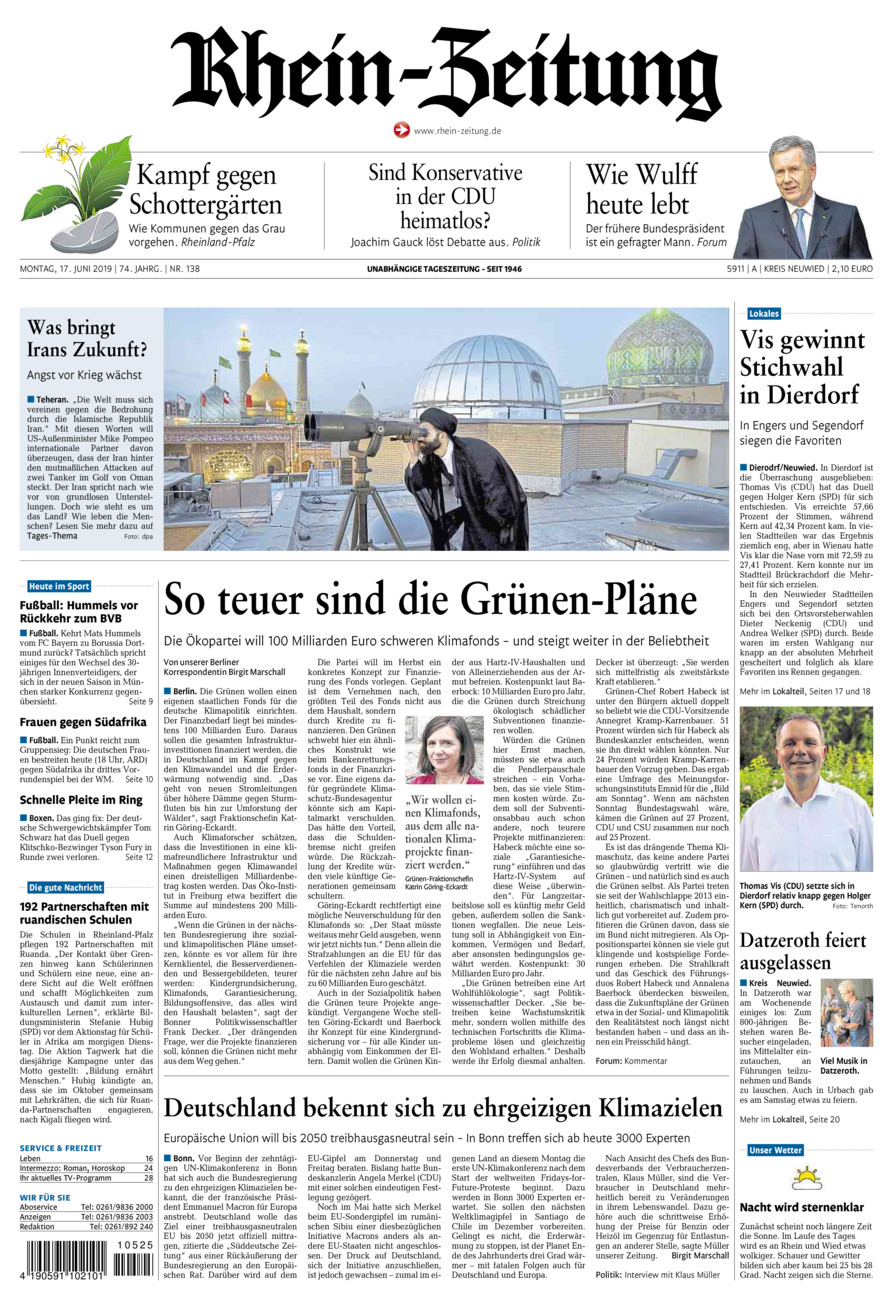 Rhein-Zeitung Kreis Neuwied vom Montag, 17.06.2019