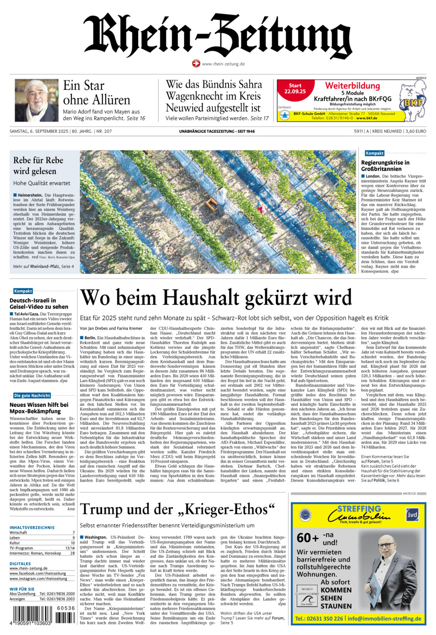 Rhein-Zeitung Kreis Neuwied vom Samstag, 06.09.2025