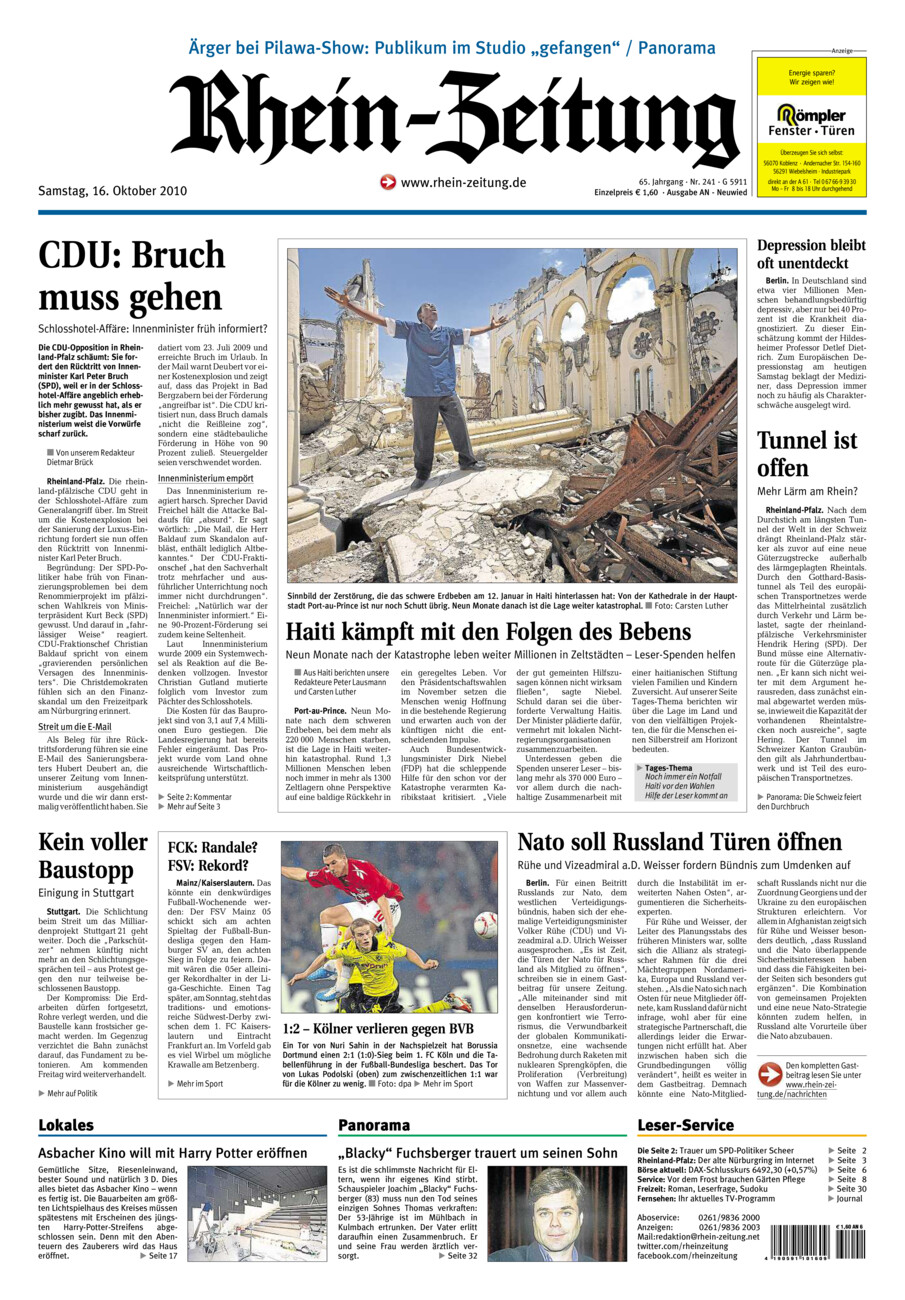 Rhein-Zeitung Kreis Neuwied vom Samstag, 16.10.2010