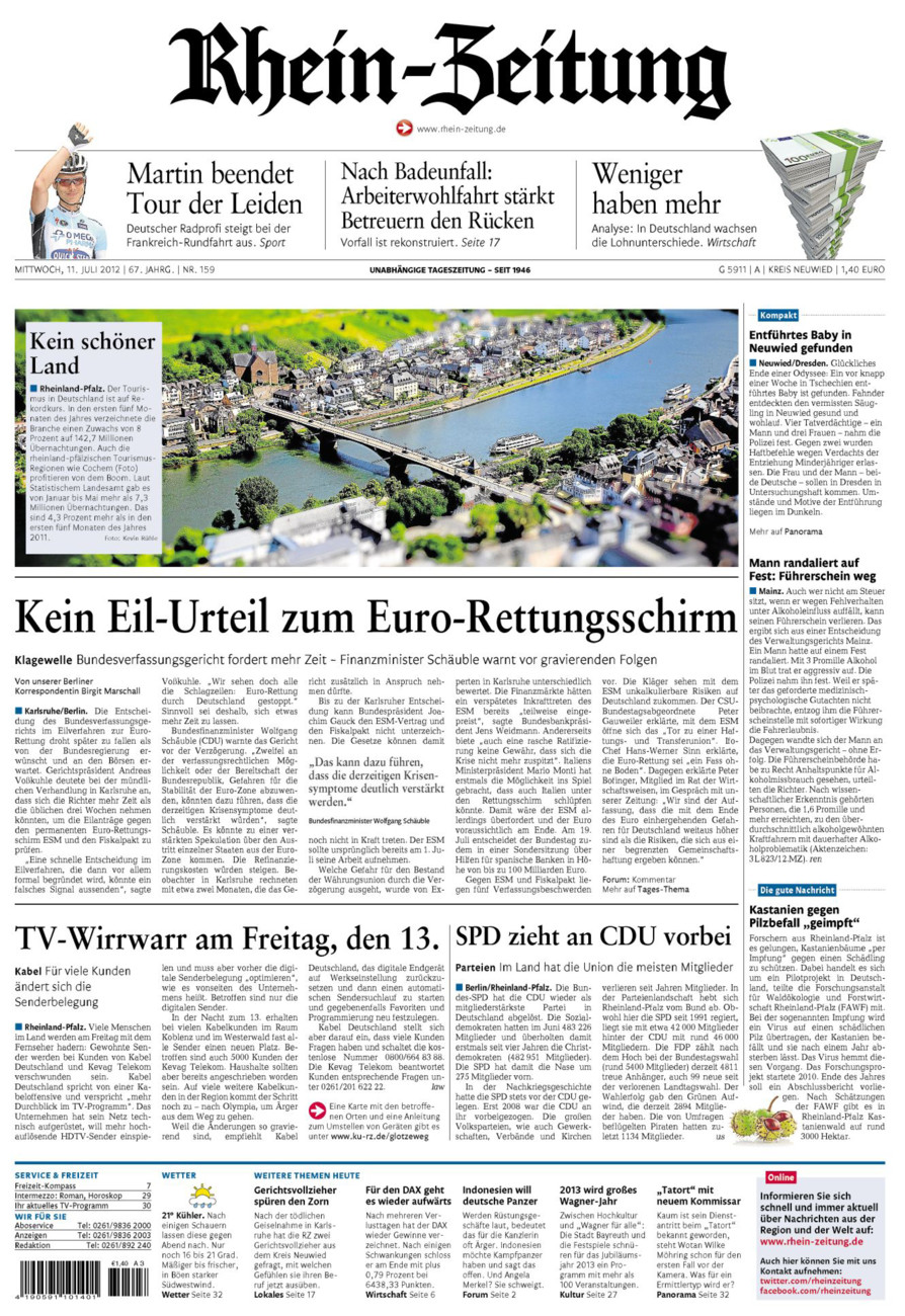 Rhein-Zeitung Kreis Neuwied vom Mittwoch, 11.07.2012