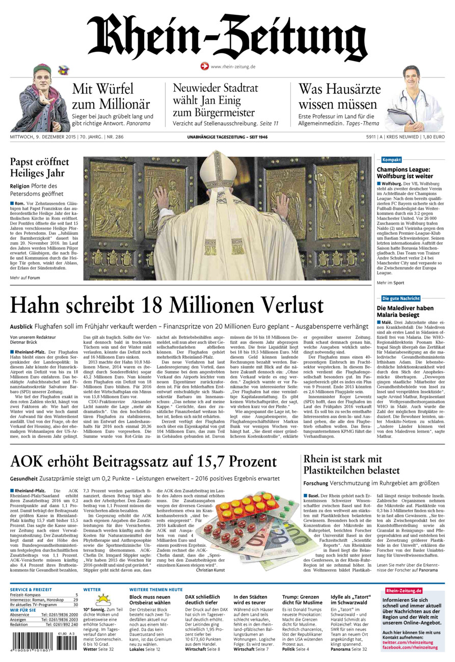 Rhein-Zeitung Kreis Neuwied vom Mittwoch, 09.12.2015