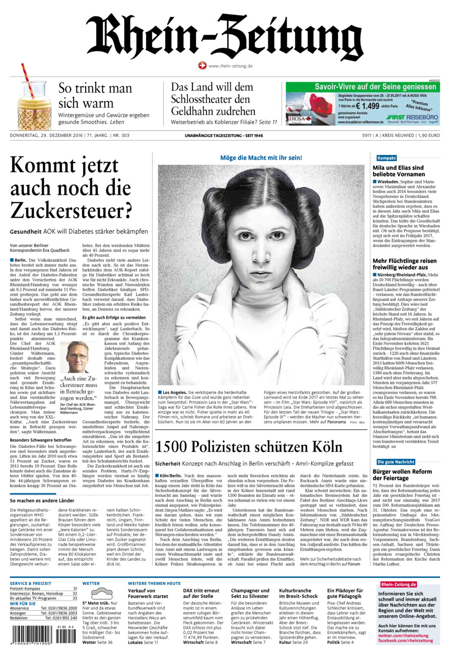 Rhein-Zeitung Kreis Neuwied vom Donnerstag, 29.12.2016