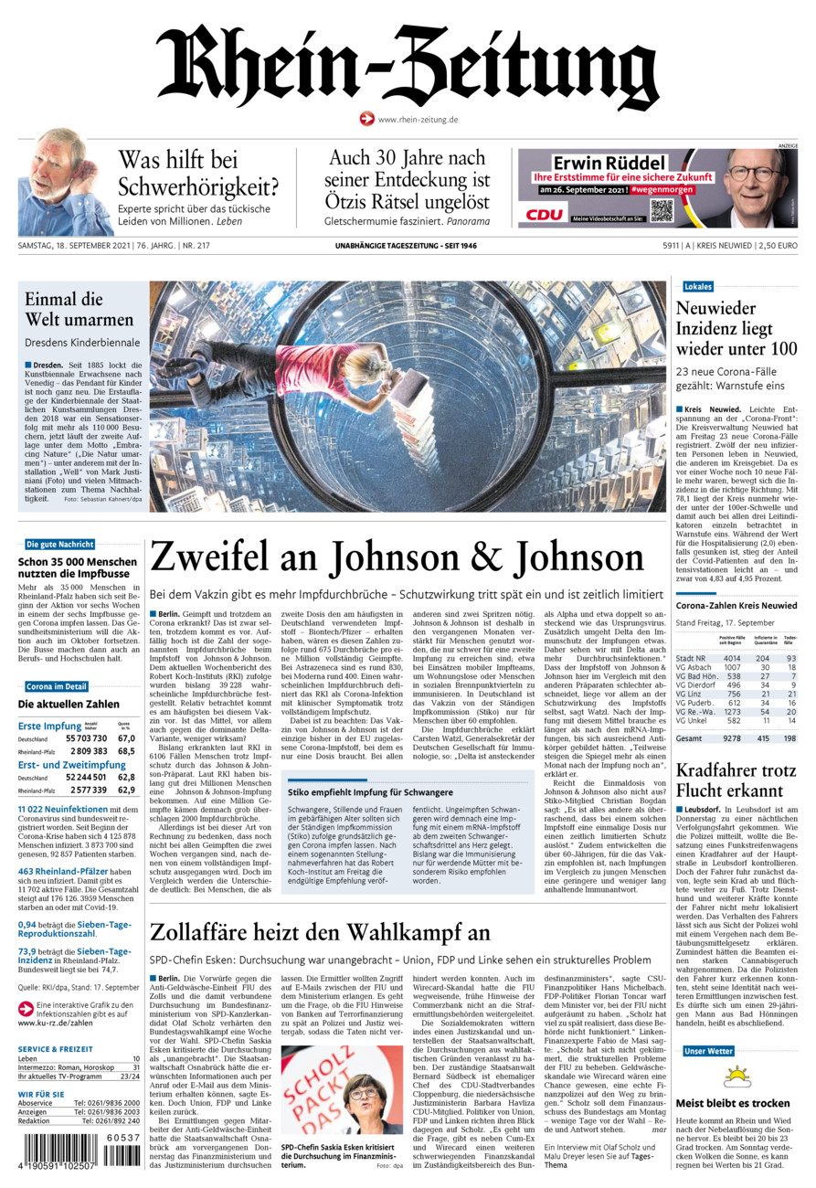 Rhein-Zeitung Kreis Neuwied vom Samstag, 18.09.2021