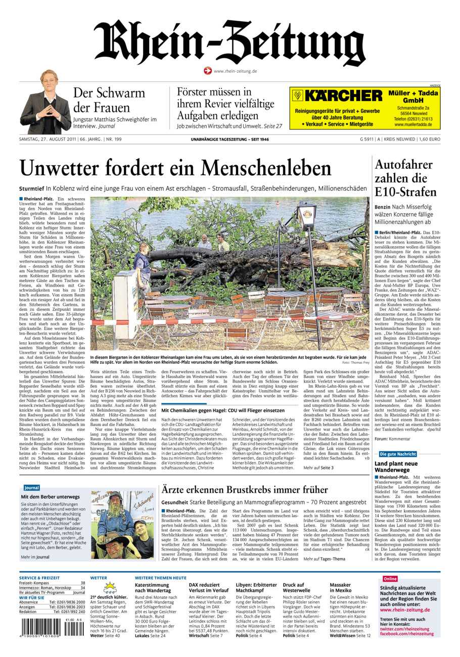 Rhein-Zeitung Kreis Neuwied vom Samstag, 27.08.2011