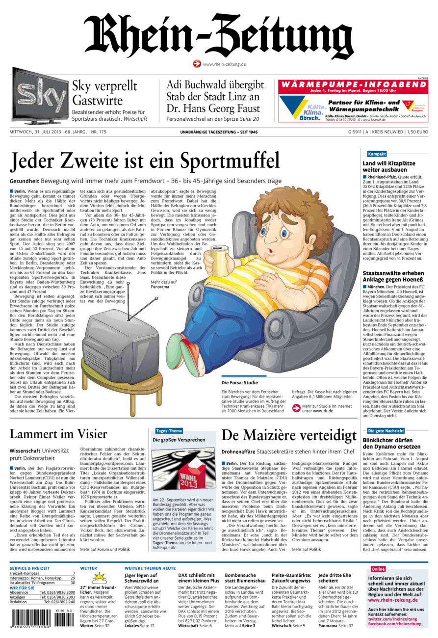 Rhein-Zeitung Kreis Neuwied vom Mittwoch, 31.07.2013