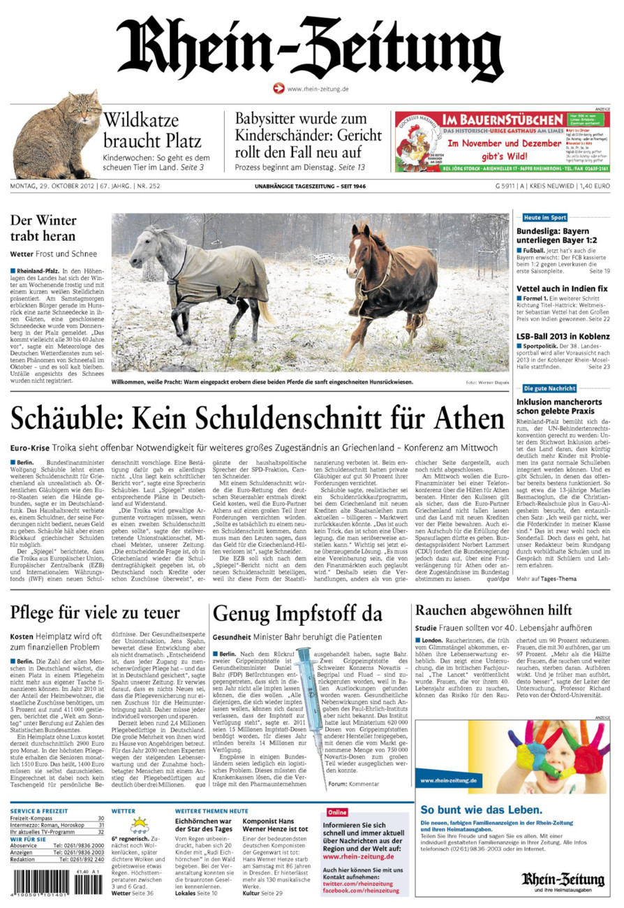 Rhein-Zeitung Kreis Neuwied vom Montag, 29.10.2012