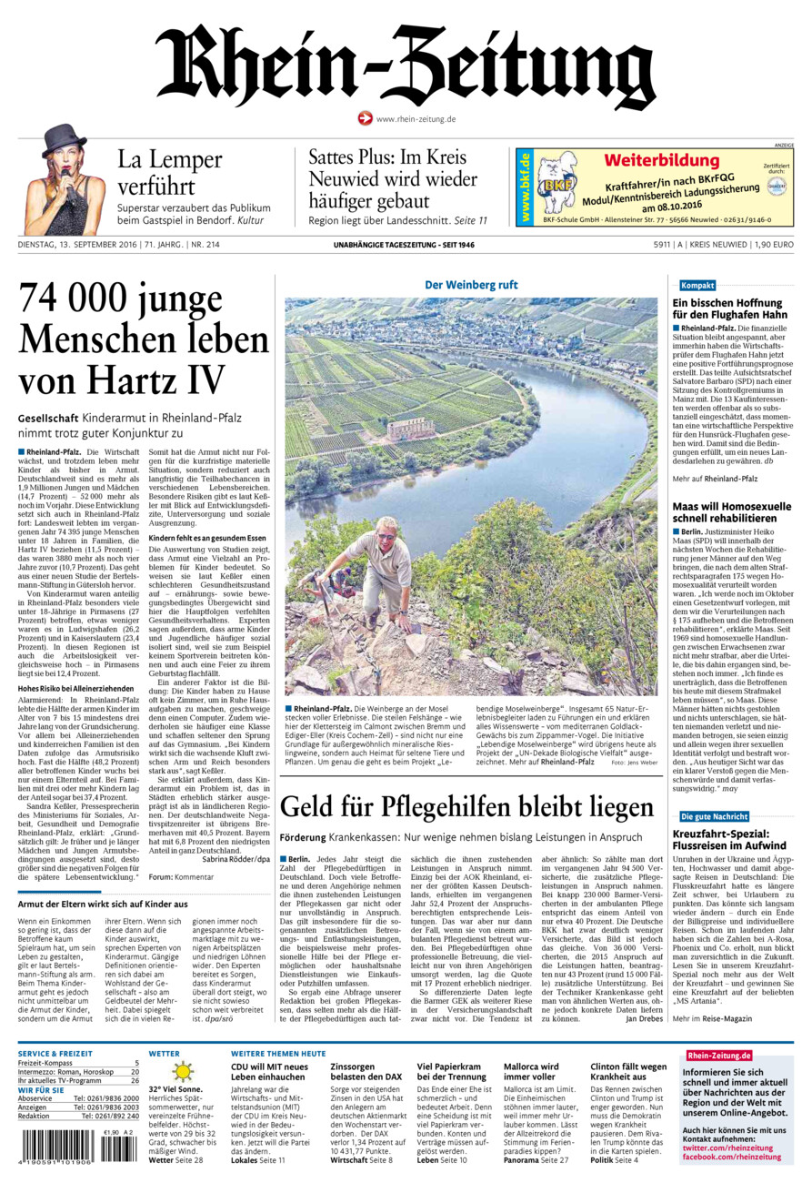 Rhein-Zeitung Kreis Neuwied vom Dienstag, 13.09.2016