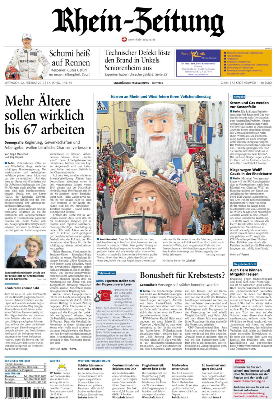 Rhein-Zeitung Kreis Neuwied vom Mittwoch, 22.02.2012