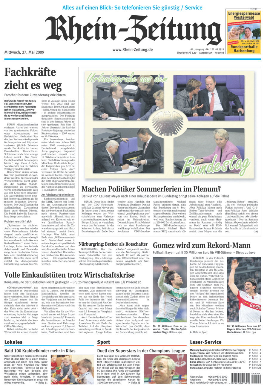 Rhein-Zeitung Kreis Neuwied vom Mittwoch, 27.05.2009