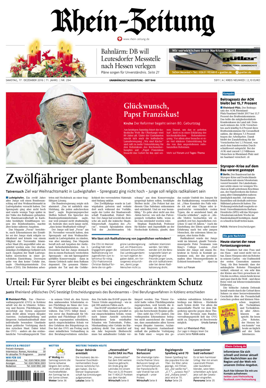 Rhein-Zeitung Kreis Neuwied vom Samstag, 17.12.2016