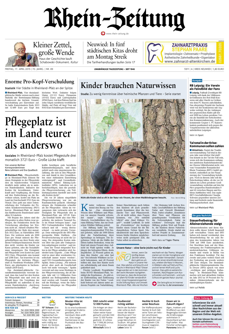 Rhein-Zeitung Kreis Neuwied vom Freitag, 17.04.2015