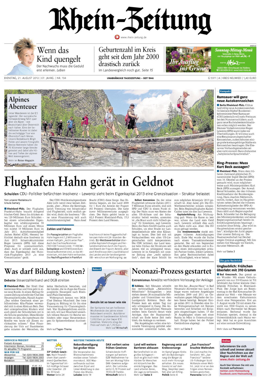 Rhein-Zeitung Kreis Neuwied vom Dienstag, 21.08.2012