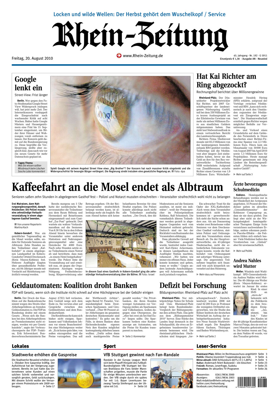 Rhein-Zeitung Kreis Neuwied vom Freitag, 20.08.2010