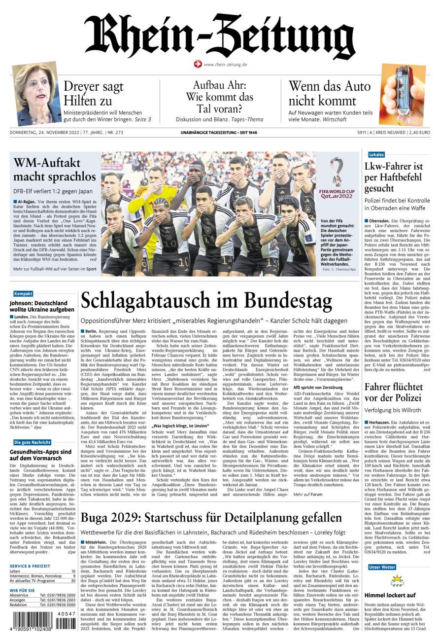 Rhein-Zeitung Kreis Neuwied vom Donnerstag, 24.11.2022