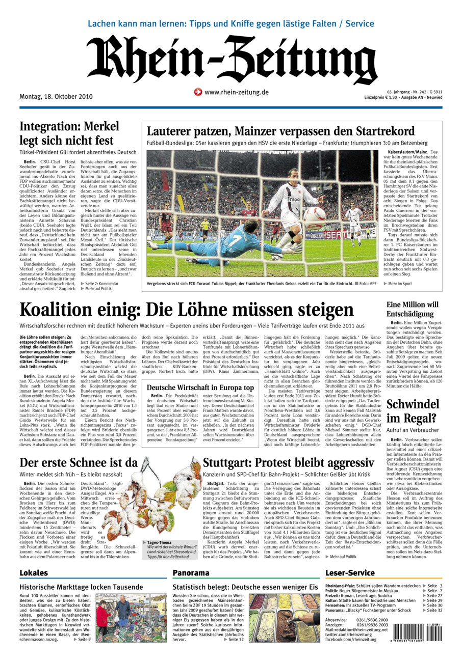 Rhein-Zeitung Kreis Neuwied vom Montag, 18.10.2010