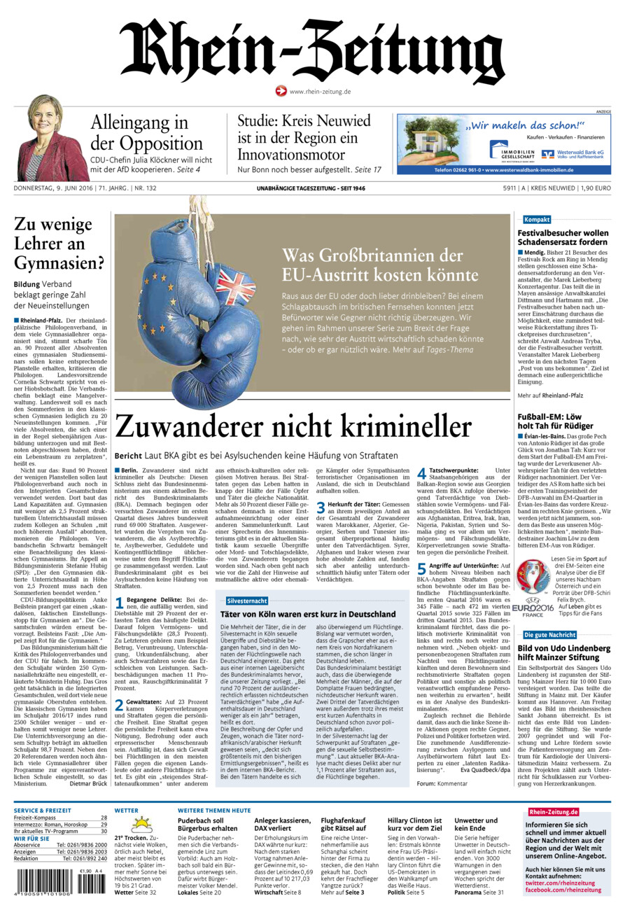 Rhein-Zeitung Kreis Neuwied vom Donnerstag, 09.06.2016