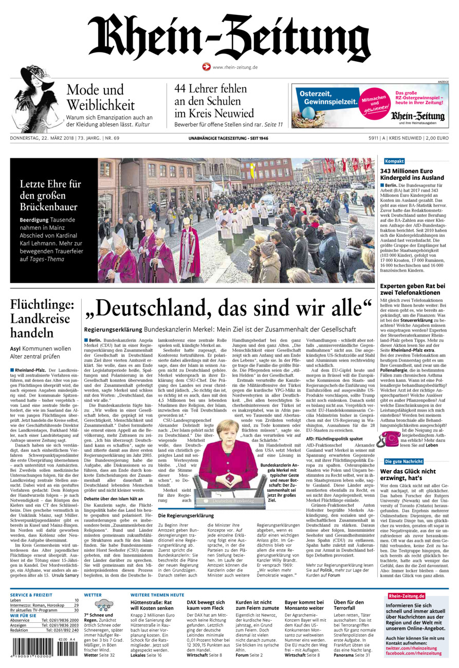 Rhein-Zeitung Kreis Neuwied vom Donnerstag, 22.03.2018