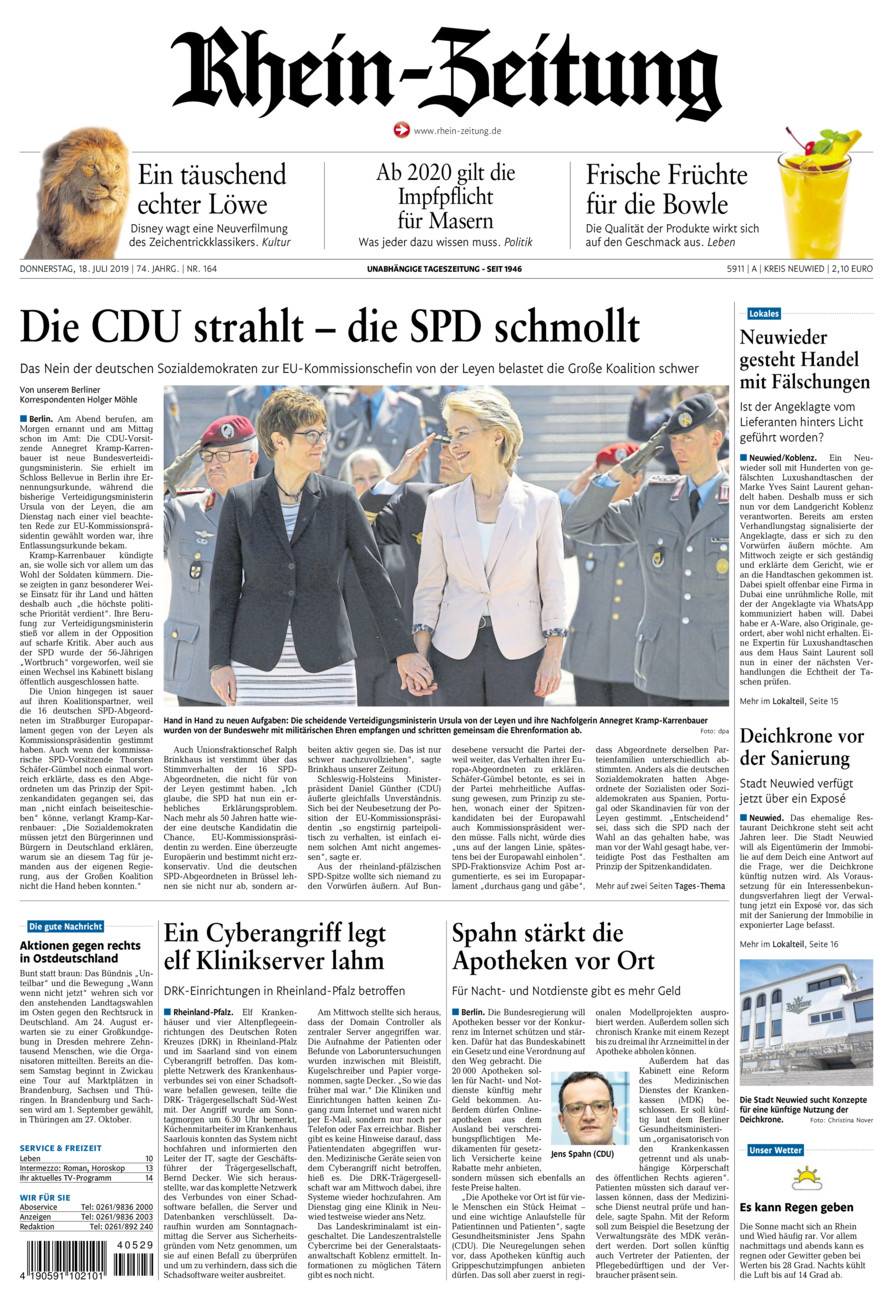 Rhein-Zeitung Kreis Neuwied vom Donnerstag, 18.07.2019