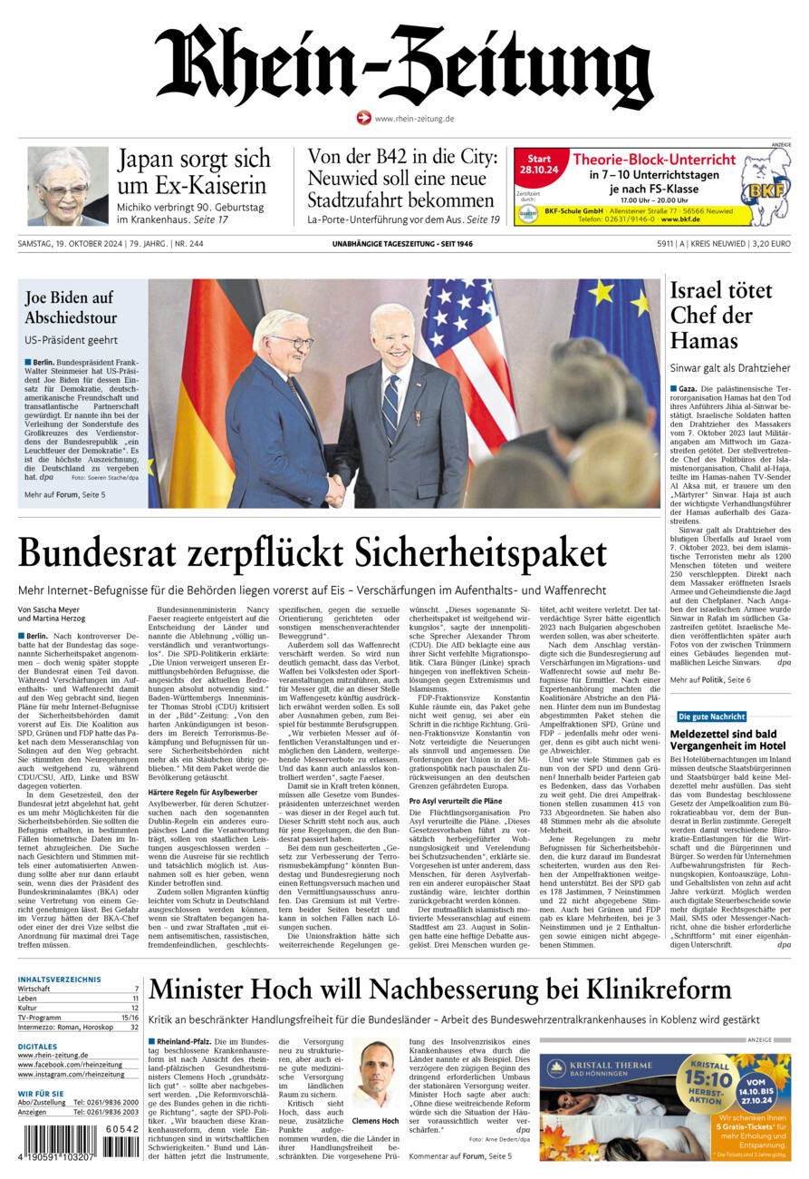 Rhein-Zeitung Kreis Neuwied vom Samstag, 19.10.2024