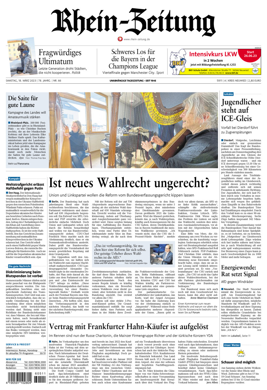 Rhein-Zeitung Kreis Neuwied vom Samstag, 18.03.2023