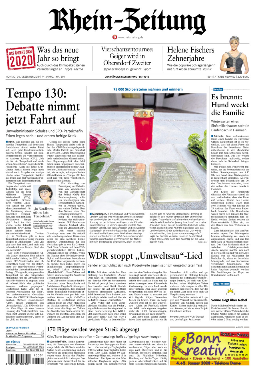 Rhein-Zeitung Kreis Neuwied vom Montag, 30.12.2019
