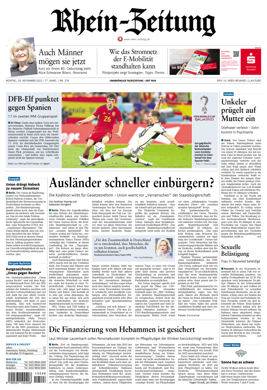 Rhein-Zeitung Kreis Neuwied vom Montag, 28.11.2022