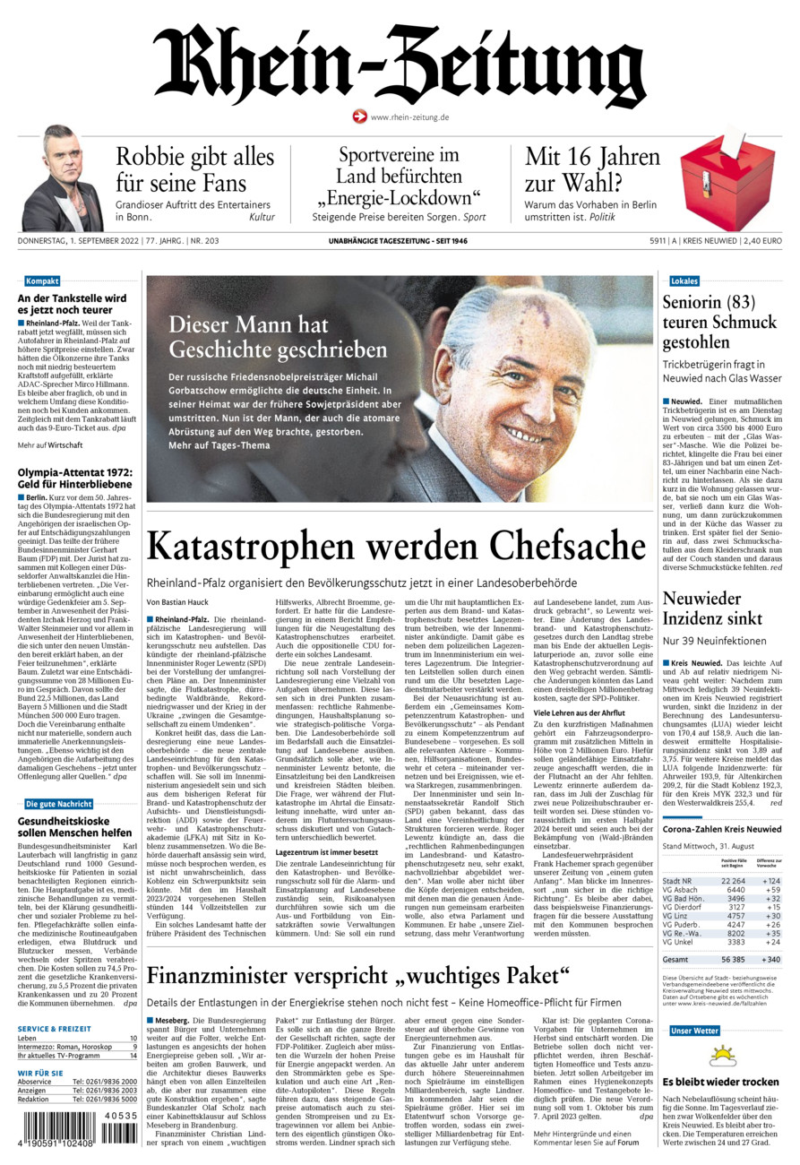 Rhein-Zeitung Kreis Neuwied vom Donnerstag, 01.09.2022