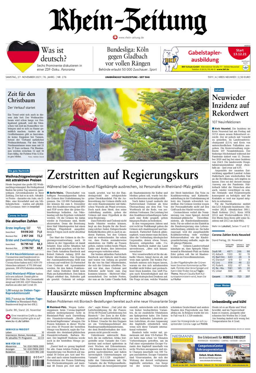Rhein-Zeitung Kreis Neuwied vom Samstag, 27.11.2021