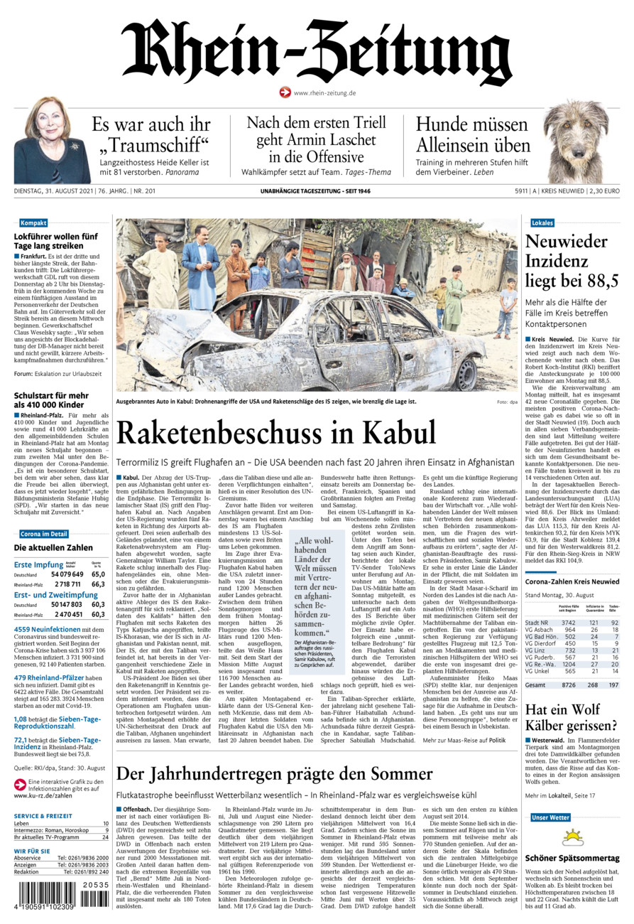Rhein-Zeitung Kreis Neuwied vom Dienstag, 31.08.2021