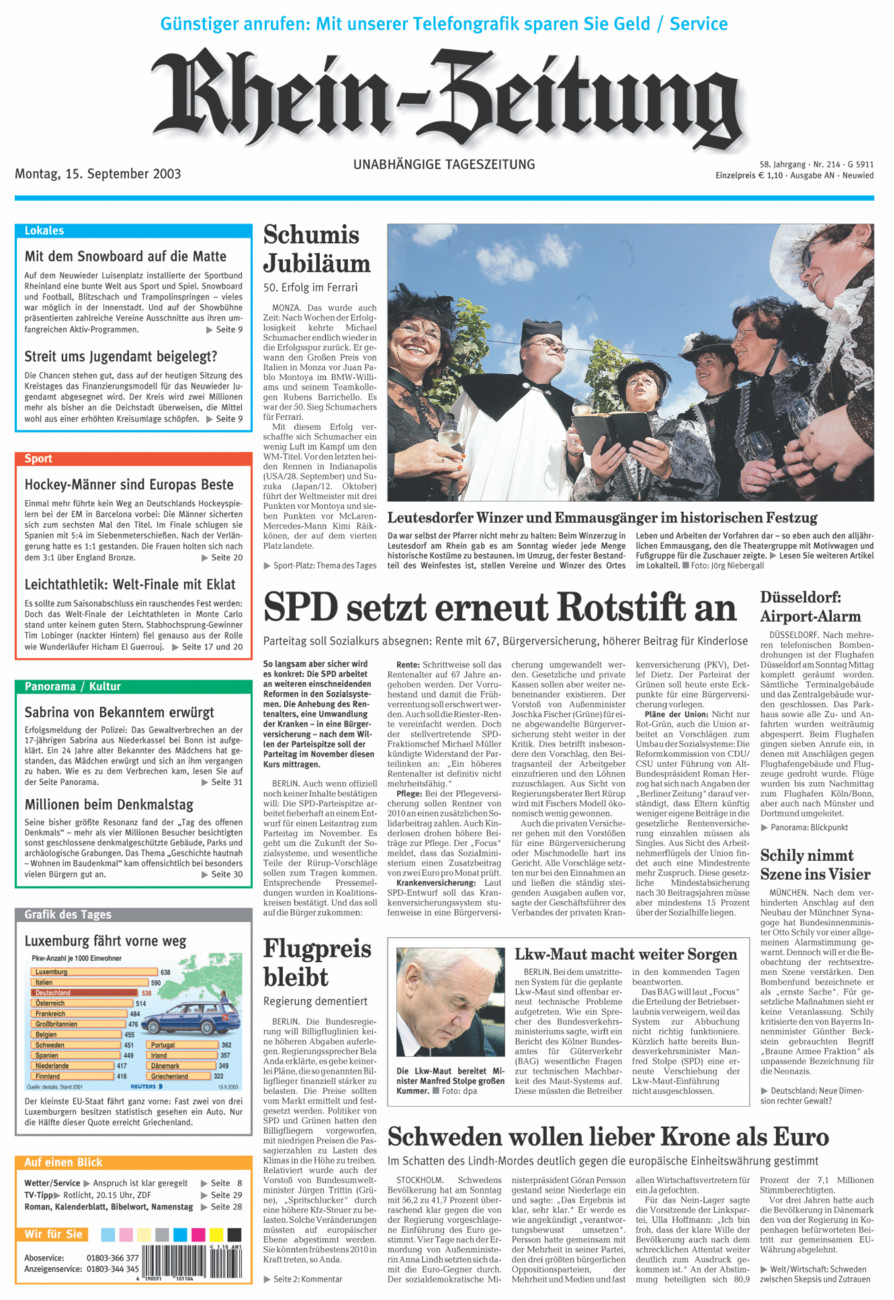 Rhein-Zeitung Kreis Neuwied vom Montag, 15.09.2003