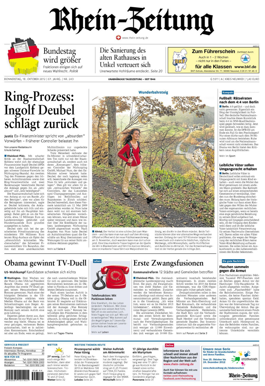 Rhein-Zeitung Kreis Neuwied vom Donnerstag, 18.10.2012