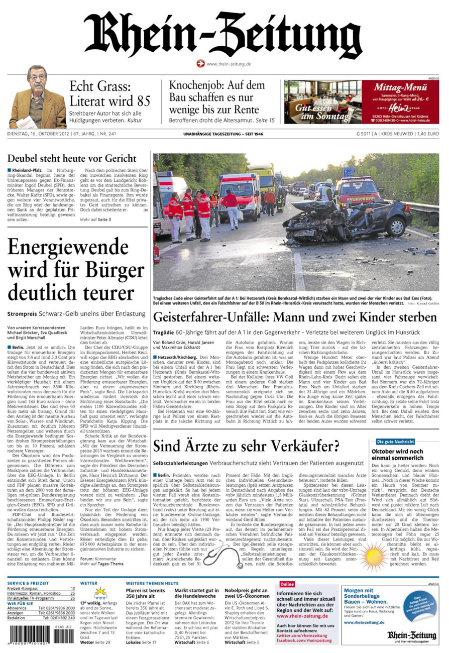 Rhein-Zeitung Kreis Neuwied vom Dienstag, 16.10.2012