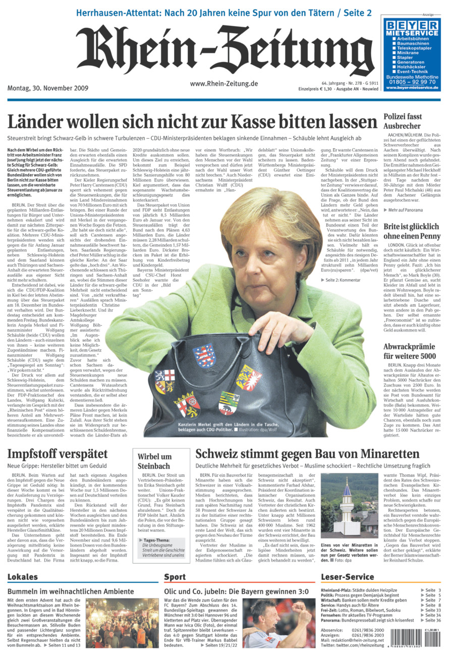 Rhein-Zeitung Kreis Neuwied vom Montag, 30.11.2009